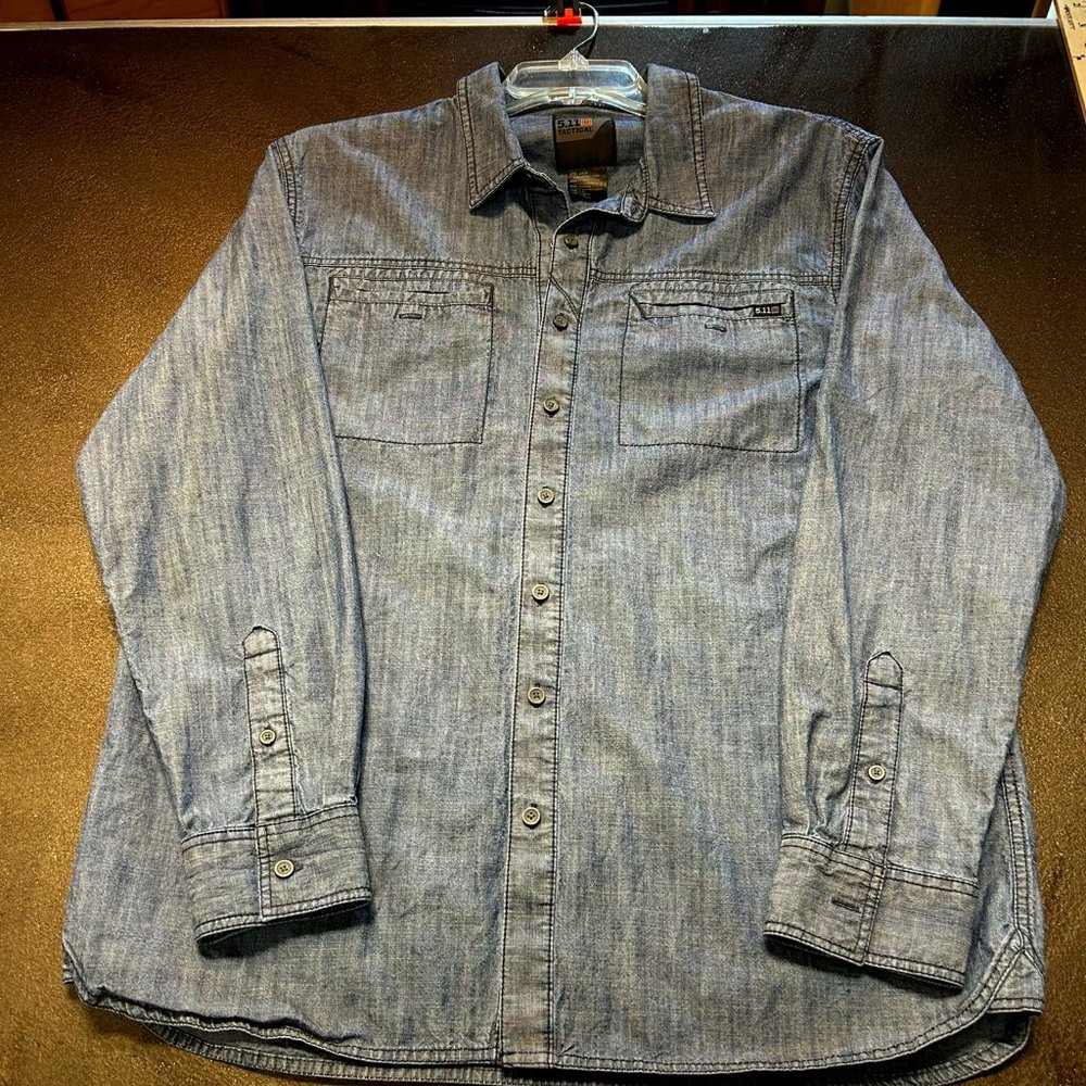 5.11 TACTICAL Snap Button Down Concealed Carry Shirt Mens Large Blue Denim